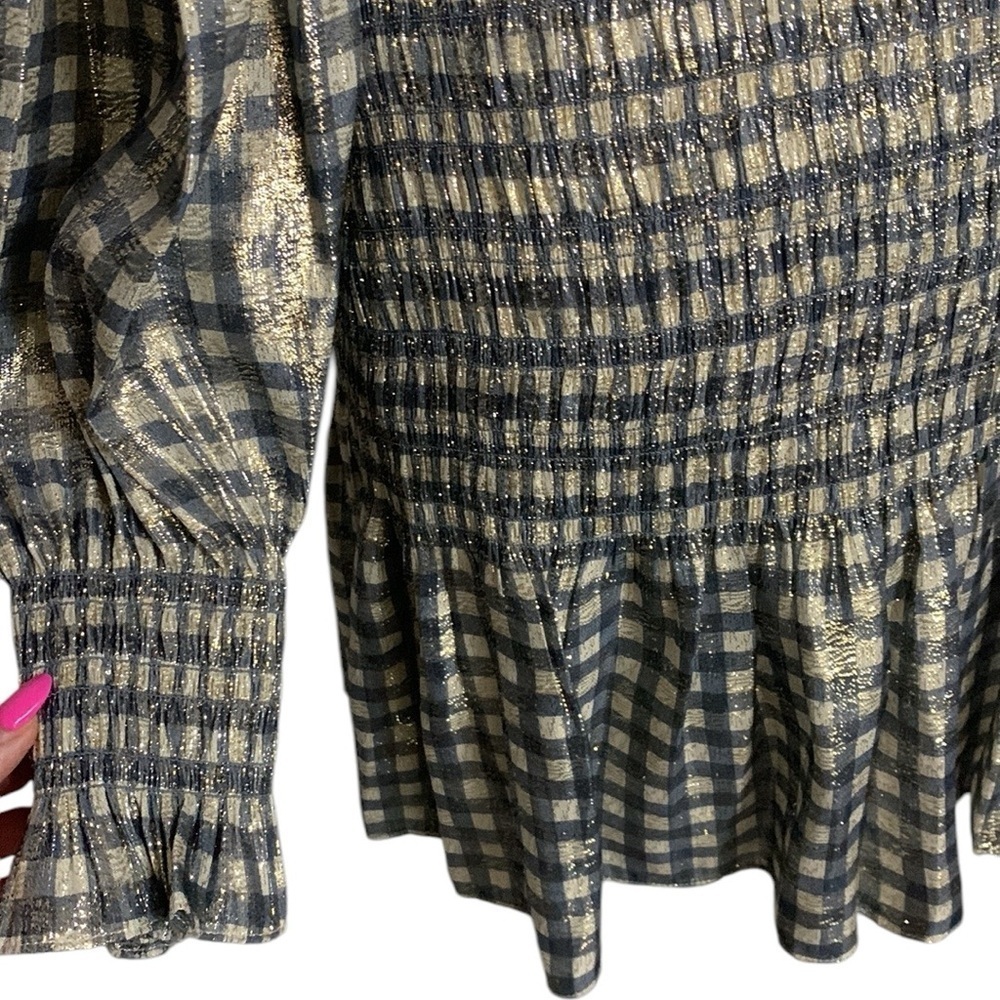 LoveShackFancy gingham silk mini dress black white gold xsmall - Picture 9 of 10